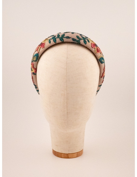 Serre-tête Jardin Tropical Rose - [Serre-têtes Couture] fabriqué à la main en France.