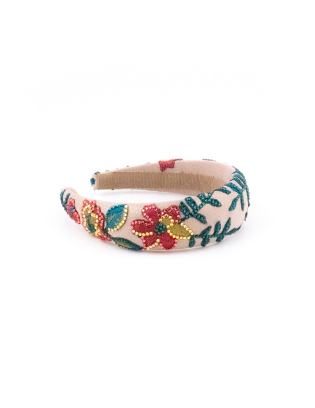 Serre-tête Jardin Tropical Rose - [Serre-têtes Couture] fabriqué à la main en France.