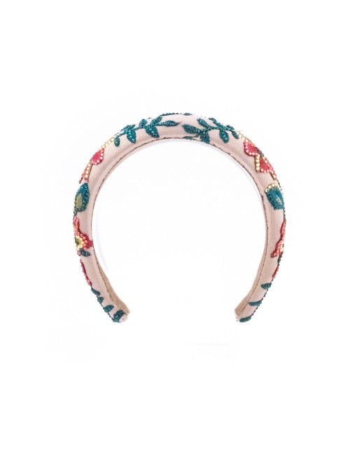 Serre-tête Jardin Tropical Rose - [Serre-têtes Couture] fabriqué à la main en France.