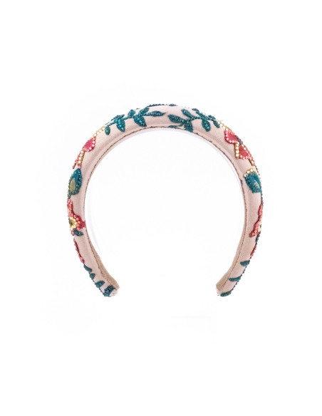 Serre-tête Jardin Tropical Rose - [Serre-têtes Couture] fabriqué à la main en France.
