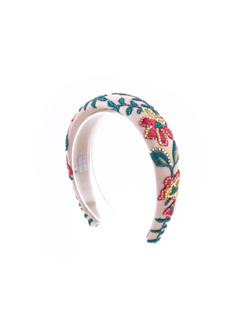 Serre-tête Jardin Tropical Rose - [Serre-têtes Couture] fabriqué à la main en France.