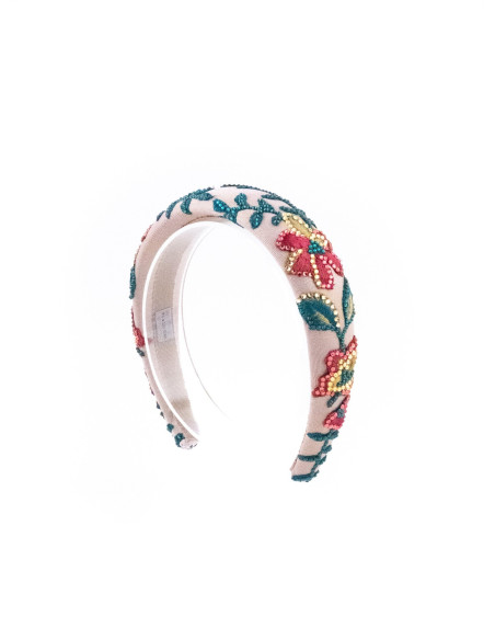 Serre-tête Jardin Tropical Rose - [Serre-têtes Couture] fabriqué à la main en France.