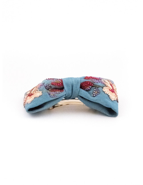 Barrette Papillon Bleu Ciel - [Barrettes Couture] fabriqué à la main en France.