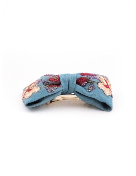 Barrette Papillon Bleu Ciel - [Barrettes Couture] fabriqué à la main en France.