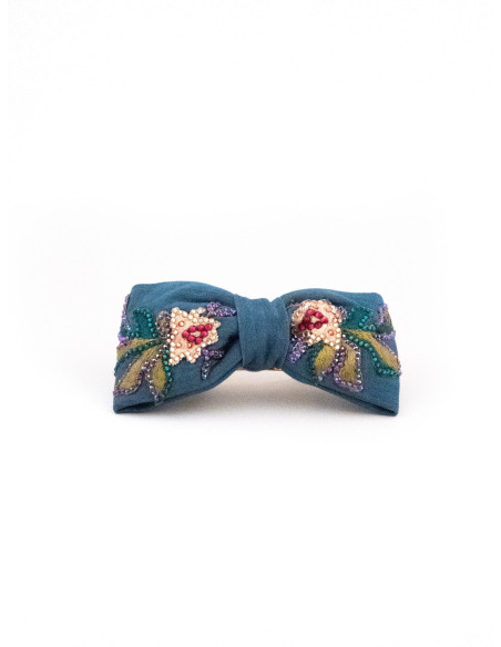 Barrette Papillon Bleu Ciel - [Barrettes Couture] fabriqué à la main en France.