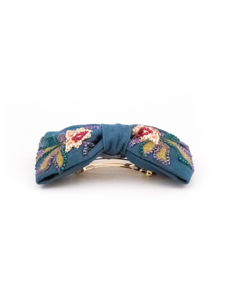 Barrette Papillon Bleu Ciel - [Barrettes Couture] fabriqué à la main en France.