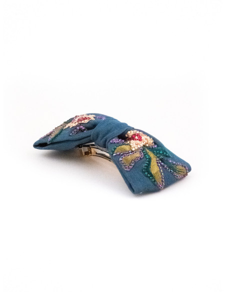 Barrette Papillon Bleu Ciel - [Barrettes Couture] fabriqué à la main en France.