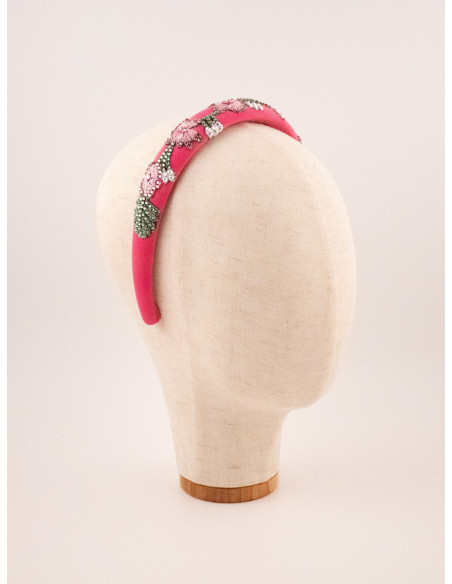 Serre-tête Jardin Fuchsia - [Serre-têtes Couture] fabriqué à la main en France.