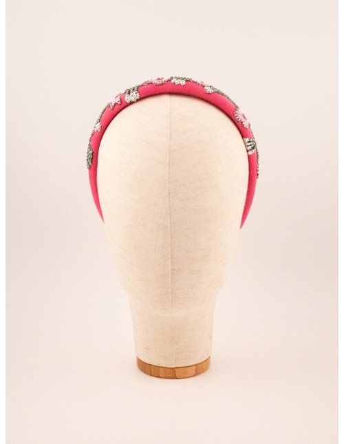 Serre-tête Jardin Fuchsia - [Serre-têtes Couture] fabriqué à la main en France.