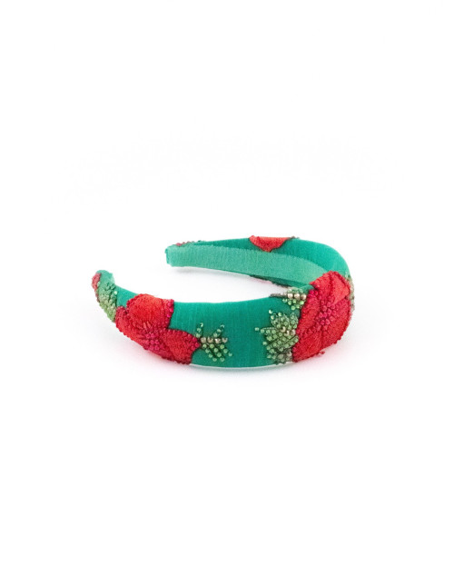 Serre-tête Émeraude & Coquelicot - [Serre-têtes Couture] fabriqué à la main en France.