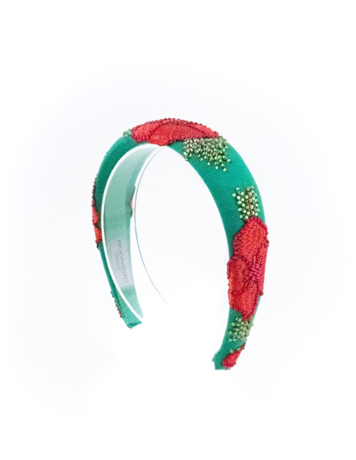 Serre-tête Émeraude & Coquelicot - [Serre-têtes Couture] fabriqué à la main en France.