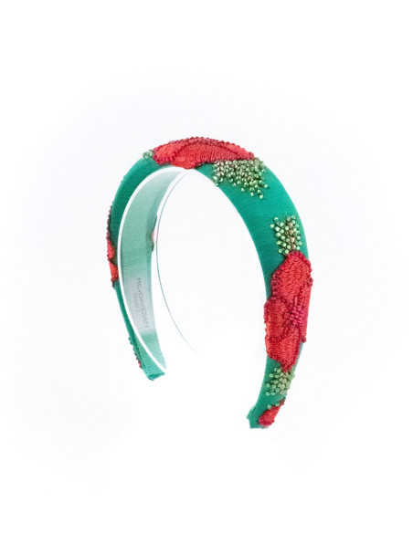 Serre-tête Émeraude & Coquelicot - [Serre-têtes Couture] fabriqué à la main en France.