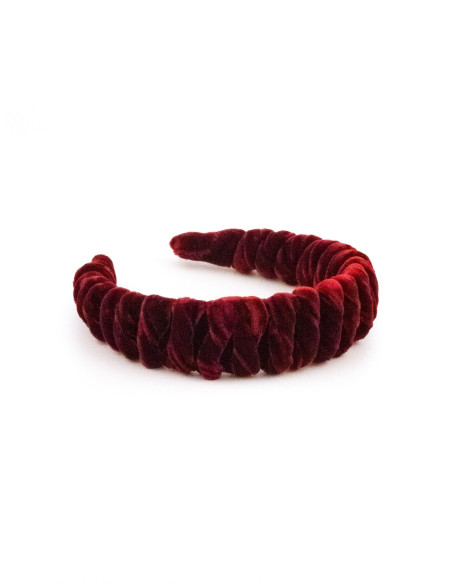 Serre-tête Torsade Velours Bordeaux - [Serre-têtes Couture] fabriqué à la main en France.