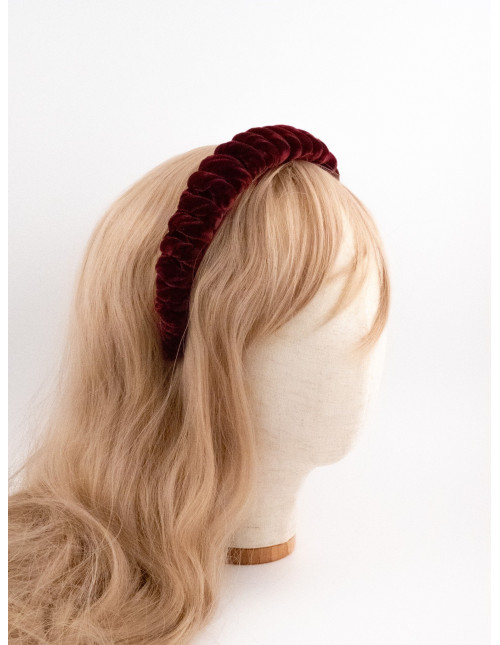 Serre-tête Torsade Velours Bordeaux - [Serre-têtes Couture] fabriqué à la main en France.