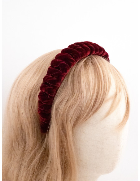 Serre-tête Torsade Velours Bordeaux - [Serre-têtes Couture] fabriqué à la main en France.