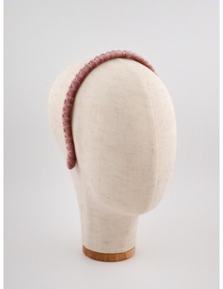 Serre-tête Torsade Velours Rose - [Serre-têtes Couture] fabriqué à la main en France.
