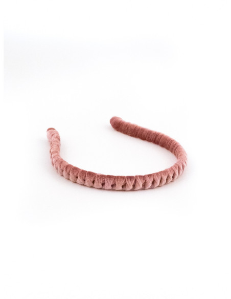 Serre-tête Torsade Velours Rose - [Serre-têtes Couture] fabriqué à la main en France.
