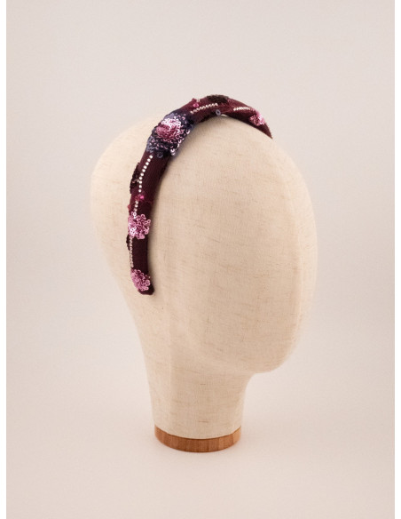 Serre-tête Rubis Brodé - [Serre-têtes Couture] fabriqué à la main en France.