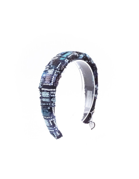 Serre-tête Mosaïque Bleu Nuit - [Serre-têtes Couture] fabriqué à la main en France.