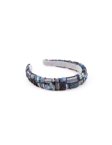 Serre-tête Perles Bleu Gris - [Serre-têtes Couture] fabriqué à la main en France.