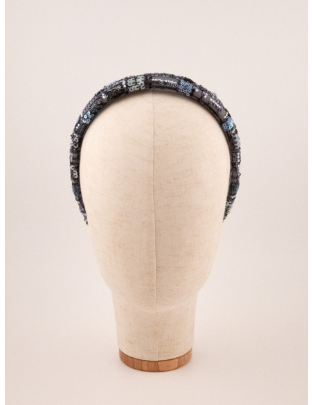 Serre-tête Perles Bleu Gris - [Serre-têtes Couture] fabriqué à la main en France.