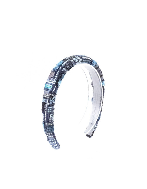 Serre-tête Perles Bleu Gris - [Serre-têtes Couture] fabriqué à la main en France.
