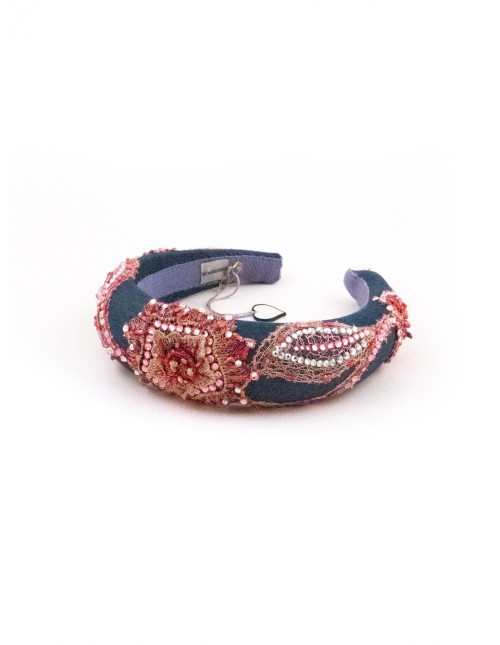 Serre-tête Arabesques Rose & Marine - [Serre-têtes Couture] fabriqué à la main en France.