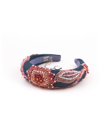 Serre-tête Arabesques Rose & Marine - [Serre-têtes Couture] fabriqué à la main en France.