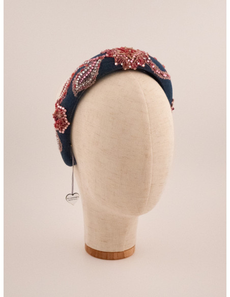 Serre-tête Arabesques Rose & Marine - [Serre-têtes Couture] fabriqué à la main en France.