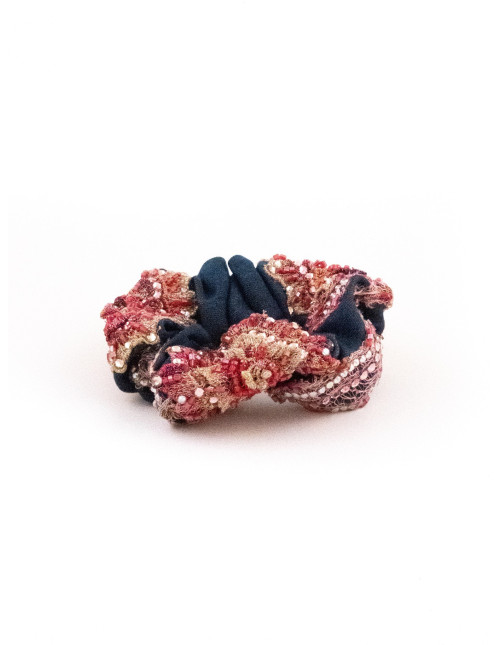 Chouchou Arabesques Rose & Marine - [Chouchous Couture] fabriqué à la main en France.