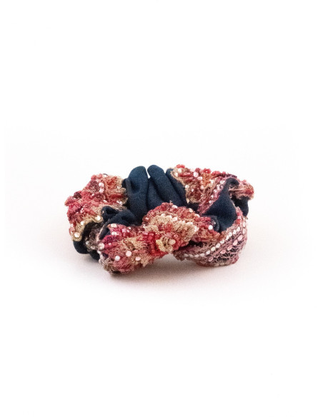 Chouchou Arabesques Rose & Marine - [Chouchous Couture] fabriqué à la main en France.