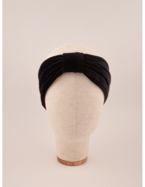 Bandeau Turban Droit Velours Noir - [Bandeaux Couture] fabriqué à la main en France.