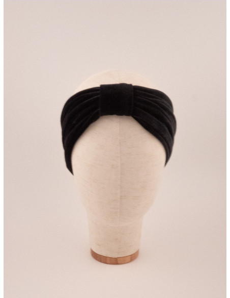 Bandeau Turban Droit Velours Noir - [Bandeaux Couture] fabriqué à la main en France.