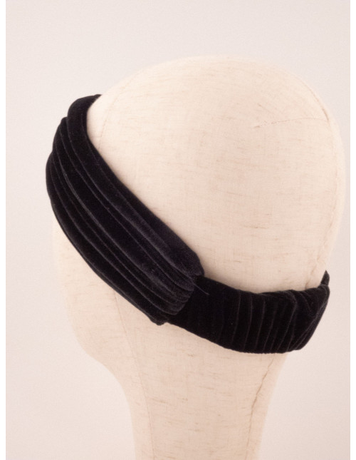 Bandeau Turban Droit Velours Noir - [Bandeaux Couture] fabriqué à la main en France.