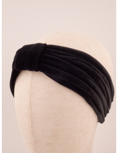 Bandeau Turban Droit Velours Noir - [Bandeaux Couture] fabriqué à la main en France.
